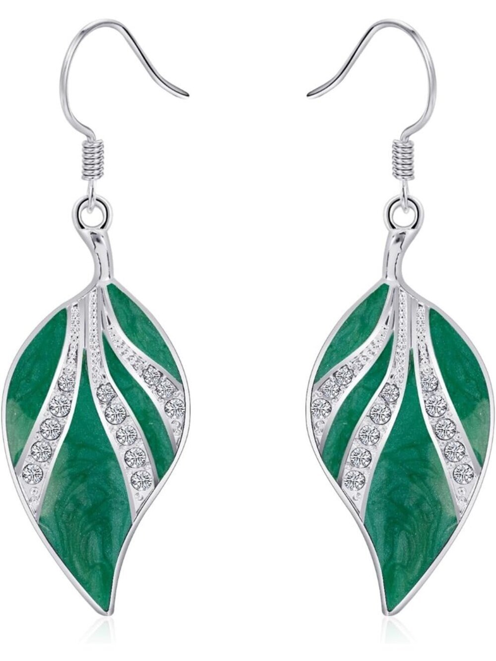 Women's Green Teardrop Dangling Bohemian Tropical Leaf Dangle Earrings
